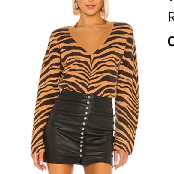 RAILS Eleanor Chestnut Tiger Stripe V-Neck Wool & Cashmere Sweater Size XS - Picture 1 of 6